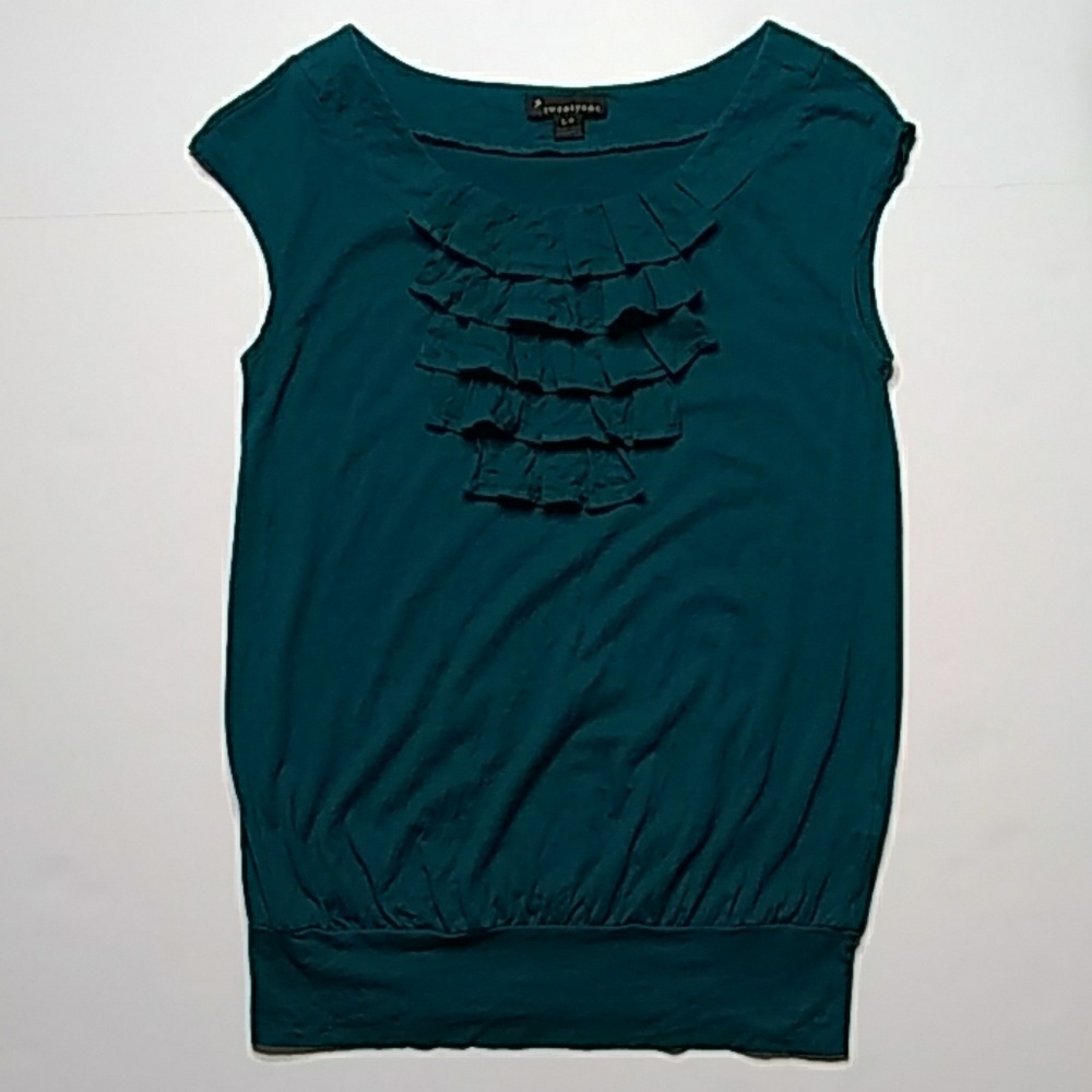 F21 Jewel Tone Layered Ruffle Yolk Cap Sleeve Top